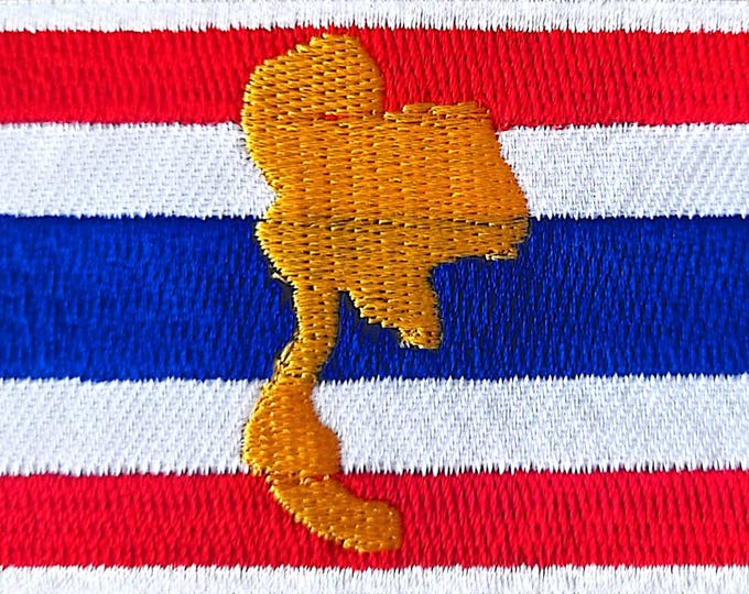 Thailand Flag Patch – Embroidered Thai Flag with Gold Country Outline – Iron-On Patch for Jackets, Backpacks, Travel Gifts, Souvenir