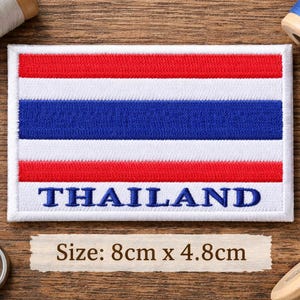 Écusson brodé drapeau de la Thaïlande : écusson thermocollant à coudre (8 cm x 5 cm)