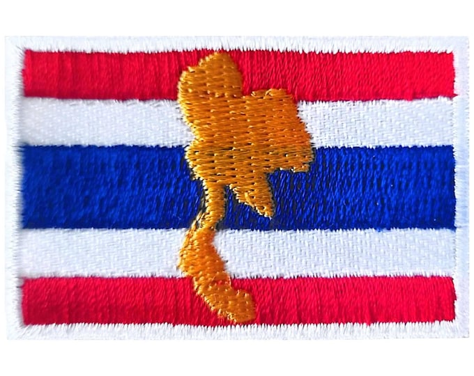 Thailand Flag Patch – Embroidered Thai Flag with Gold Country Outline – Iron-On Patch for Jackets, Backpacks, Travel Gifts, Souvenir
