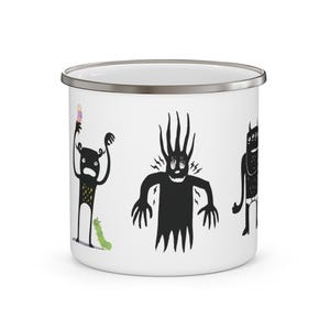 Skurrile schrullige Monsterkaffeetasse, einzigartiges Geschenk für Halloween, bunte Teetasse, verspieltes Wohnkultur, Monster-Folk-Kunst-Einweihungspartygeschenk
