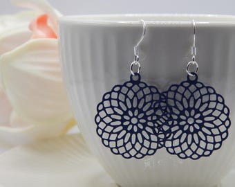 Blue Stainless Steel Earrings -Filigree Jewellery Gift