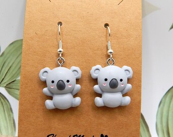 Handmade Koala Dangle Earrings: Animal Jewellery Gift