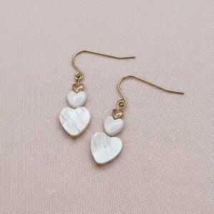 Trinity Heart Freshwater Shell and Light Gold Plated Hematite Drop Earrings - Natural Jewellery Gift