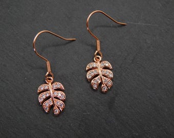 Dainty Rose Gold Colour Leaf Dangle Earrings - Elegant Nature Inspired Jewellery Gift