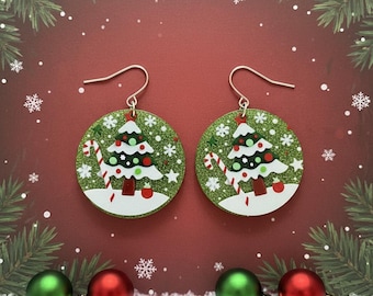 Fun Acrylic Christmas Tree Themed Earrings