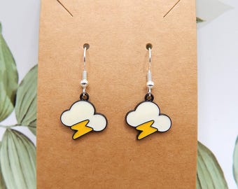 Fun Enamel Storm Cloud Dangle Earrings - Nickel Free, Weather Inspired Jewellery
