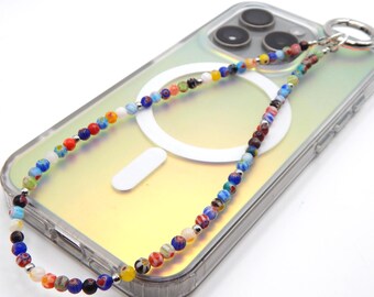 Lightweight Millefiori Beaded Phone Charm | Handmade Colourful Bead Phone Wrist Strap | Dainty Aesthetic Phone Charm | Phone Gift for Women