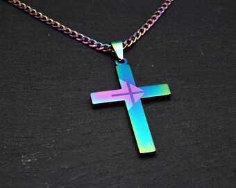Petrol Stainless Steel Cross Pendant Necklace - Colourful Unisex Christian Jewellery Gift