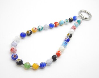 Millefiori Beaded Phone Charm | Handmade Colourful Bead Phone Wrist Strap | Floral Aesthetic Phone Charm | Phone Gift for Women
