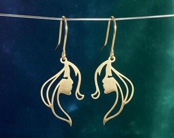 Face Silhouette Drop Earrings – Gold Plated or Stainless Steel Dangle Earrings