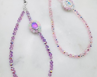 Blush Aurora Crystal Phone Strap with Sparkle Floral Charm - Pink or Purple