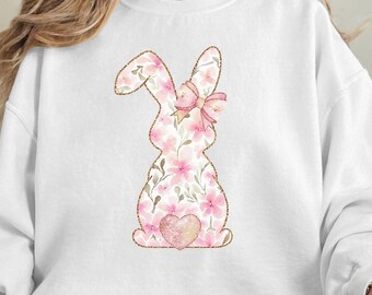 Easter Bunny PNG, Pink Chinoiserie Floral Rabbit, Grand millennial Easter Clipart, Toile Bunny png, Cute Spring Png for Girls