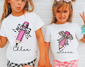 Personalized Back to School Shirt for Kid, Custom 1st grade shirt girl, Third Grade Tee, Pencil Bow Name Tshirt, First Day of School Outfit