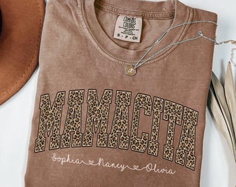 Chemise Mamacita personnalisée Comfort Colors® avec le nom des petits-enfants T-shirt Mamacita léopard Chemise Mama mexicaine Chemise Mamacita T-shirt Cinco de Mayo