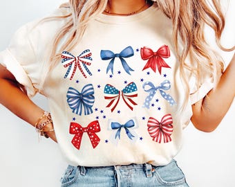 Comfort Colors® USA Bogen-Hemd, 4. Juli T-Shirt, Gedenktag-Shirt, Vaterländischer Bogen-Hemden,, Coquette America Hemd, Frauen Bunt Hemd