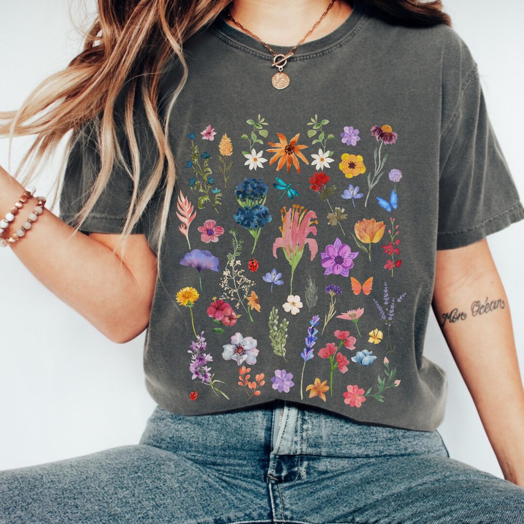 Vintage Pressed Flowers Shirt Comfort Colors®, Botanical Floral Tee ...