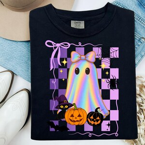 Halloween Lace Ghost T Shirt Spooky Coquette T-Shirt Girly Ghost Orange Bow T Shirt Lacey Ghost Tee Comfort Colors Spooky Season Top Outfit
