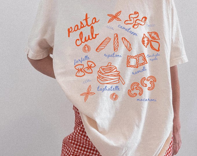 Pasta Shirt, Food Tshirt, Foodie Shirt, Pasta Lover Gift, Italian Girls, Pasta Club, Pasta Shapes, Retro Graphic Tee, Grandma Chic