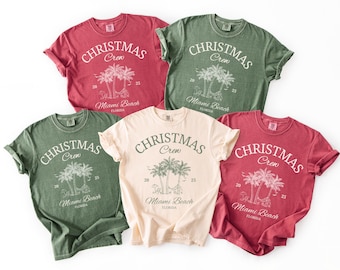 Custom Tropical Family Christmas Shirts Comfort Colors Personalized Matching Family Christmas Tshirt Beach Christmas Palm Tree Florida Tee
