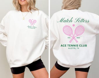 Gepersonaliseerde tennisclub-sweater, aangepast tennissweater, tennisspeler cadeau, esthetische tennistrui, tenniscoach cadeau