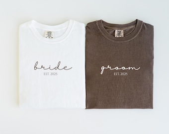 Camisetas personalizadas Comfort Colors® para novios, camisetas de compromiso personalizadas, ropa a juego para la luna de miel, camisetas para la fiesta de bodas