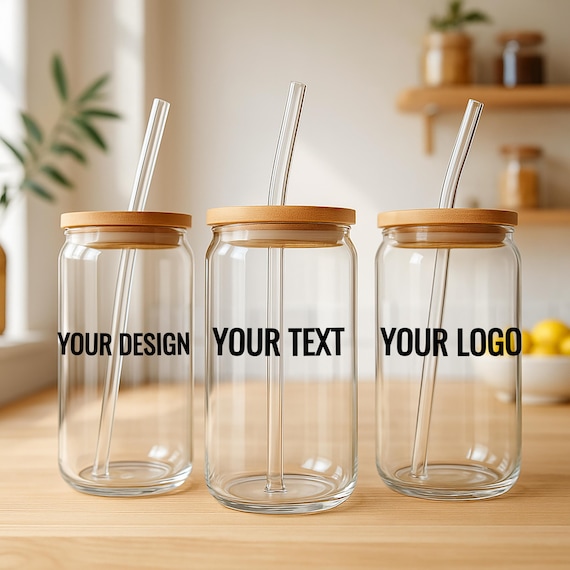 Personalized Glass Cup with Lid and Straw Company Logo Cup Custom Iced Coffee Cup Custom Text Iced Coffee Cup Beer Tumbler Bridesmaids Gift