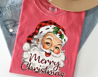 Comfort Colors® Vintage Santa Tee, Retro Santa Claus Comfort Colors Shirt, Cute Santa Claus Xmas Tee, Comfort Colors Christmas Shirt Xmas