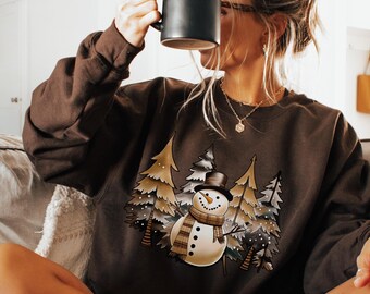 Sudadera navideña de muñeco de nieve, bonita camiseta de muñeco de nieve, camiseta navideña para mujer, bonita camiseta de invierno, regalo de Navidad, sudadera navideña