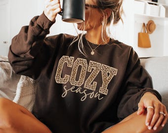 Retro Fall Sweatshirt, Leopard Cozy Season Sweatshirt, Cozy Season Sweatshirt, Fall Graphic Tee, Women Fall Shirt, Sweater Weather, Autumn