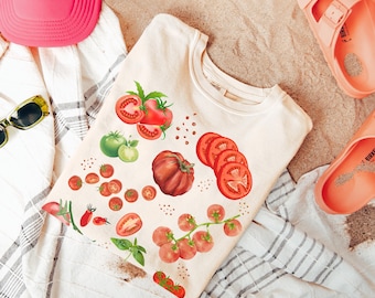 Comfort Colors®-tomatenshirt, fruitshirt, botanisch shirt, Cottagecore-kleding, veganistisch shirt, tuin-T-shirt, groente-T-shirt, T-shirt groenten