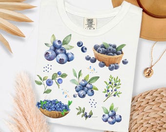 Blueberry-shirt, esthetisch fruitshirt, fruitshirt, grafisch shirt, foodiecadeau, esthetisch T-shirt, plantenliefhebber-shirt