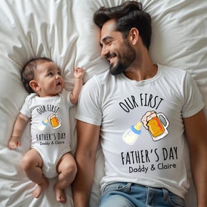 Our First Father&#39;s Day Matching Shirt And Bodysuit With Custom Names, Personalized Dad And Baby Shirts, Father&#39;s Day Gift, New Dad Shirt