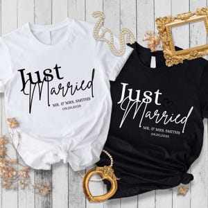 Just Married T-Shirt, Personalized Husband and Wife Couples Honeymoon T-Shirt, Wife and Hubby Shirt, Finally Matching Wedding Tee,Mr and Mrs