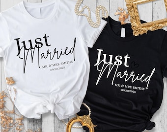 Just Married T-Shirt, Personalized Husband and Wife Couples Honeymoon T-Shirt, Wife and Hubby Shirt, Finally Matching Wedding Tee,Mr and Mrs