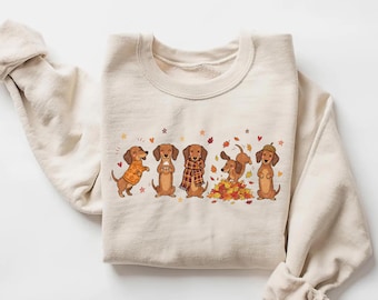 Teckel herfsttrui, herfsttrui voor hondenliefhebbers, gezellig teckel T-shirt voor het seizoen, teckel Halloween shirt