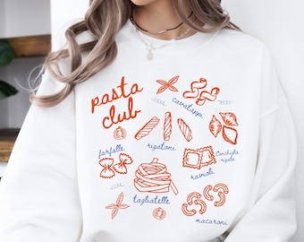 Felpa con pasta, Felpa con cibo, Felpa per buongustai, Regalo per gli amanti della pasta, Ragazze italiane, Pasta Club, Forme di pasta, Felpa con grafica retrò