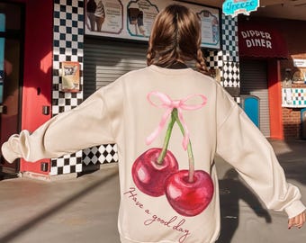 Cherry Shirt, Cherry Sweatshirt, Cherry Tee, Fruit Shirt, Cherry Lover Gift, Summer Shirt, Cherry Coquette Shirt, Cherry Bow Shirt.