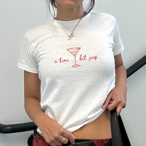 A Tini Bit Gay Lesbian Baby Tee Gay Cowgirl Shirt Sapphic Shirt Femme Lesbian Top Subtle Bi Pride Tee WLW Pride Shirt Queer Fashion
