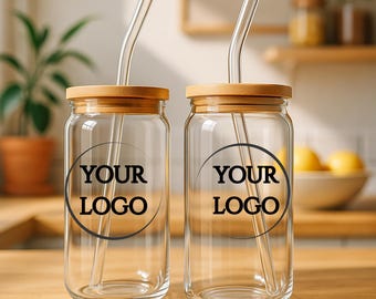 Personalized Glass Cup With Logo, Custom Clear and Frosted Glass Tumbler, Company Logo Cup, Corporate Coffee Cups, Business Swag