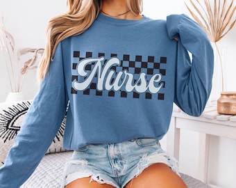Comfort Colors® Nurse Checkered Shirt, Nurse Shirt,  RN Shirt, Nursing School Tee, Nurse Graduation Gift, Gift for Nurse,Nurse Birthday Gift