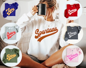 Custom School Mascot Sweatshirt, Personalize Team Spirit Shirt, Game Day Outfit, Cheer Mascot Shirt, Girly Mascot Shirt, Back To School Gift