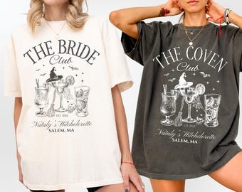 Magliette personalizzate per addio al nubilato di Halloween, maglietta da strega per festa nuziale in stile gotico, sposa spettrale per festa nuziale in stile gotico personalizzato