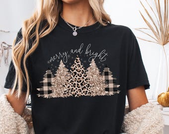 Leopard Christmas Shirt, Christmas Tree Shirt, Christmas Tree Winter Shirt, Womens Christmas Shirt, Merry Christmas Shirt, Ladies Christmas