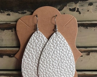 Silver Leather Earrings, Leather Teardrop,  Genuine Leather, Leather Teardrop, Trendy Earrings, Lightweight Earrings- CLASSIC