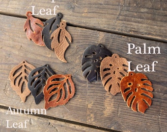 Leather Earrings- Tropical leather Leaf Earrings -Rustic Boho Chic   2” Pre-Cut Earrings-Diy Craft Supplies- Tropical Leaf Shape