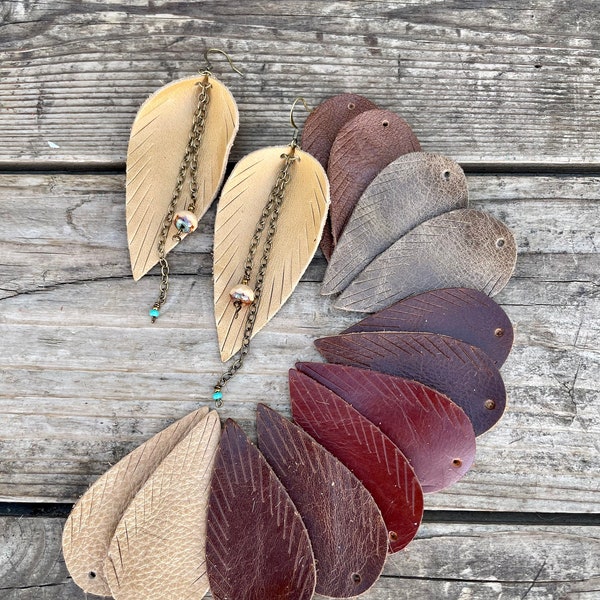 Leather Earrings-Leather Finge Leaf Earrings- Rustic Boho Chic - 2.5", 3"  Pre-Cut Earrings-Diy Craft Supplies- fringe Shape