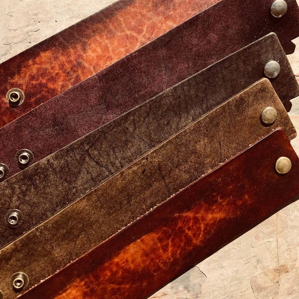 Leather Cuff Blank 1/2"-2" wide Distressed Brown, Soft leather, Hand Rubbed Finish -4pk, free shipping