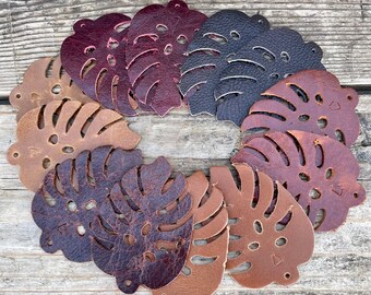 Leather Earrings- Tropical leather Leaf Earrings- Rustic Boho Chic - 2” Pre-Cut Earrings-Diy Craft Supplies- Tropical Leaf Shape