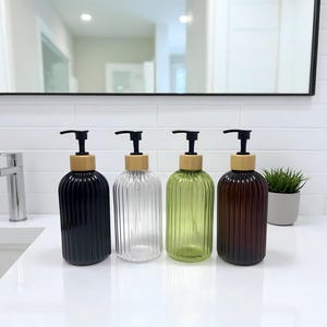 500ml Glass Soap Dispenser with Bamboo Pump – Refillable Hand Soap, Dish Soap & Lotion Bottle for Kitchen and Bathroom Decor