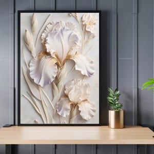 Poster + Postkarte: 3D Iris Lilie Poster | Digitale Wandkunst | Blumen Poster Druckvorlage | Wanddeko | Digitaler Download | Wandbild